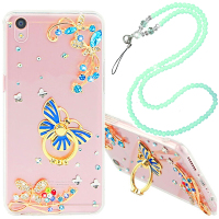 摩洛 镶彩钻透明软壳蝴蝶花支架带珠链手机壳保护套 适用于VIVO X7plus/5.7屏