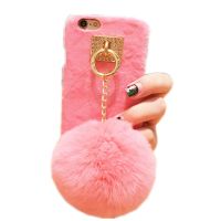 摩洛 毛绒水钻吊坠毛球冬天款可拆卸濑兔毛球手机壳保护套 适用于苹果6/6S/6plus