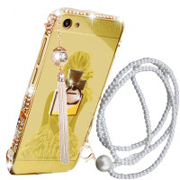 JSE 手机壳镭雕背影女孩金属边框背板水钻支架吊坠珠链保护套 适用苹果6plus/5.5屏