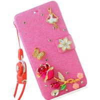 JSB 卡通水钻带挂绳翻盖支架手机套壳保护壳蚕丝皮套 适用于VIVO X7/X7A/X7D