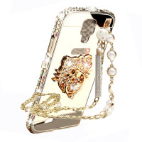 JSB 镜面水钻支架金属边框后背板珍珠链手机壳保护套 适用三星S4/i9500/i9508