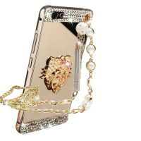 家顺霸 镜面水钻支架金属边框PC背板珍珠链手机壳保护套 适用于OPPO R1S/R8007