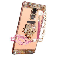 家顺霸 镜面水钻支架金属边框背板珍珠链手机壳保护套 适用于OPPO R7plus/6.0屏