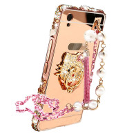 家顺e霸 镜面水钻支架金属边框后背板珍珠链手机壳保护套 适用OPPO R7S/R7ST/M