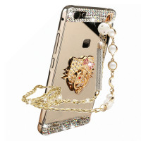 家顺霸 镜面水钻支架金属边框后背板珍珠链手机壳保护套 适用于VIVO X6/X6A/X6D