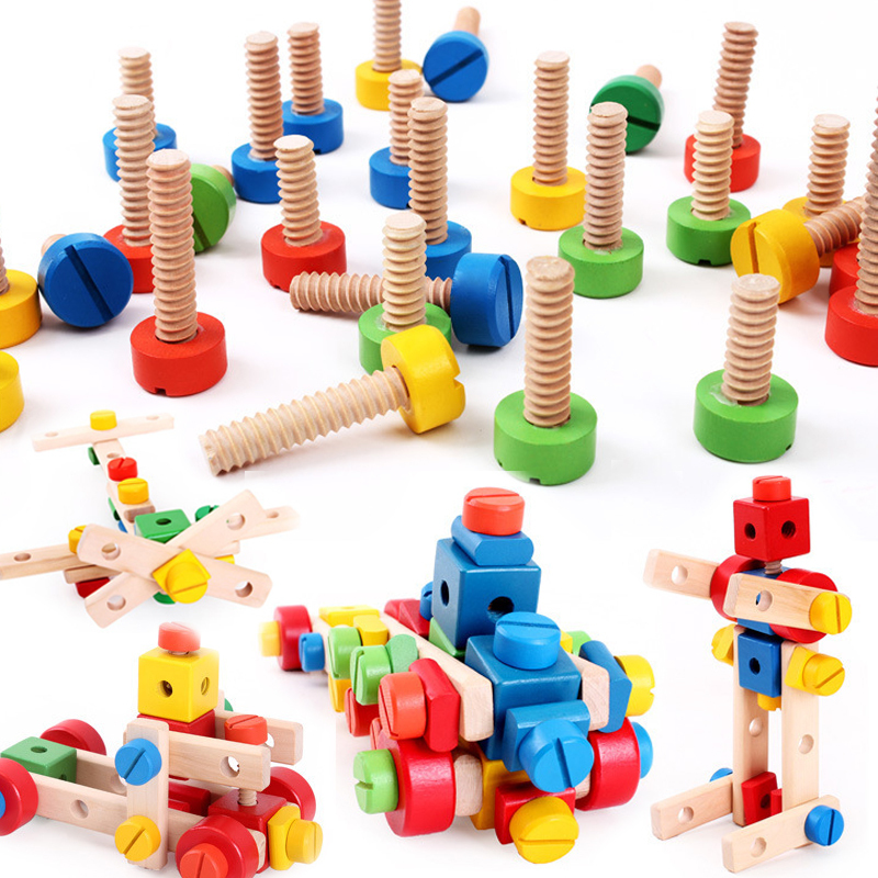 速翔玩具螺母组合积木木制盒装积木包邮拆装拼插玩具益智