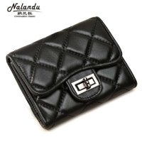2015欧美新款小香风菱格小巧女士钱包真羊皮三折钱包女短款真皮女式钱夹潮