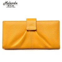 纳兰杜OL职业女士钱包长款真牛皮时尚褶皱搭扣时尚钱包女两折钱夹皮夹潮