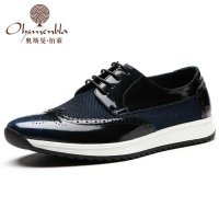 布洛克男鞋夏季透气网面真皮雕花鞋子 青年男士休闲系带英伦皮鞋