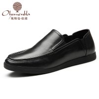 奥斯曼佰莱奥斯曼佰莱新品男士休闲鞋秋冬季真皮男鞋圆头平底套脚皮鞋 男