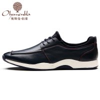 奥斯曼佰莱秋冬季运动款休闲鞋 时尚青年潮男皮鞋真皮轻软系带手工男鞋子春