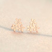 ktwo韩版镀18K玫瑰金花朵樱花雏菊五叶草气质耳钉女韩国彩金时尚七夕节饰品礼物