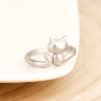 s925银韩版可爱小猫戒指日韩开口可调节尾戒食指环女友闺蜜饰品礼物