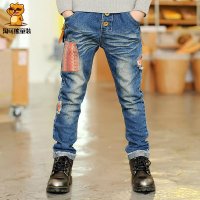 淘可熊童装2017新款男童韩版牛仔长裤儿童大童破洞牛仔裤1505