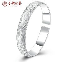 云南大理千锤佳艺手工饰品999足银手镯 开口富贵牡丹首饰银镯子送妈妈礼物正品