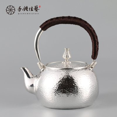 千锤佳艺纯手工99足银茶具日本银壶锤点一体壶茶道功夫茶茶壶