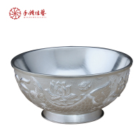 雪花银碗99纯银养生手工足银餐具双鱼龙凤高档商务送礼家用器皿