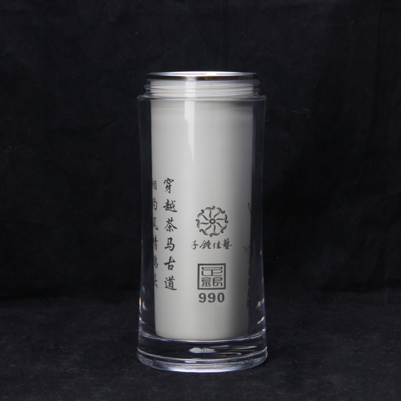 银杯子99纯银水杯茶杯云鹤楼足银内胆保健保温杯60克银内胆送礼