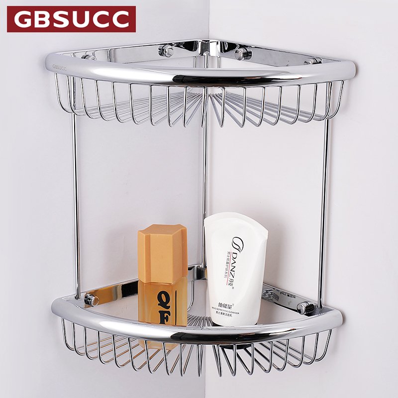 吉百顺 全铜卫生间置物架壁挂双层浴室角架 三角架置物篮