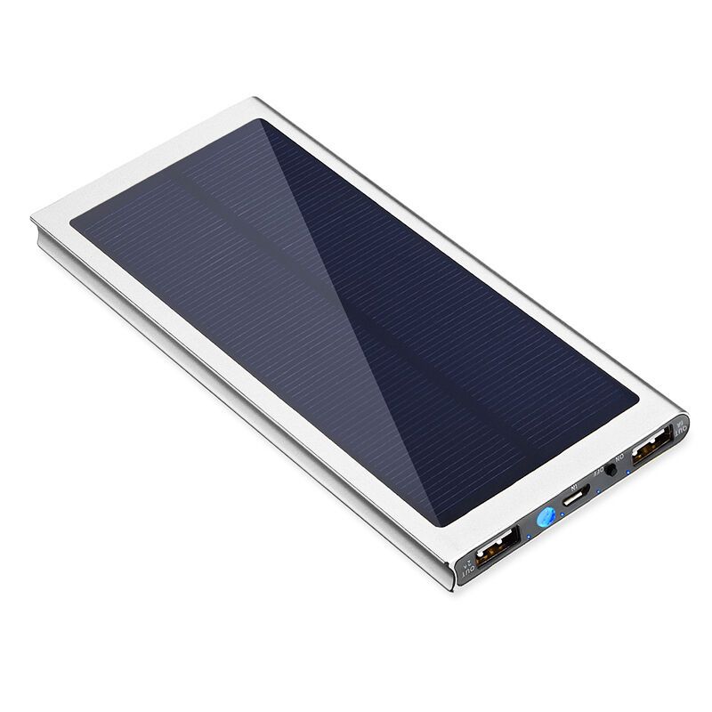 卡姆昂 太阳能移动电源聚合物锂离子电芯KMA充电宝 20000毫安双USB输出苹果三星小米华为手机通用 太阳能电池-银色