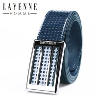 法国LAYENNE HOMME 蓝色平滑扣腰带不锈钢扣头牛皮男休闲时尚皮带
