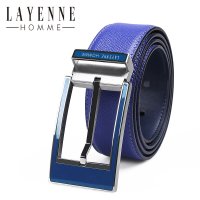 法国LAYENNE HOMME 男士牛皮摔纹不锈钢扣真皮腰带休闲针扣皮带