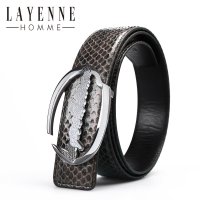 法国LAYENNE HOMME 男士蛇皮牛皮拼接潮流腰带商务休闲真皮个性平滑扣皮带