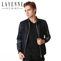 法国LAYENNE HOMME 秋冬青年个性拼接潮流薄夹克休闲黑色外套男装
