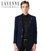 法国LAYENNE HOMME 秋冬男式中长款青年纯色西装大衣休闲外套男装