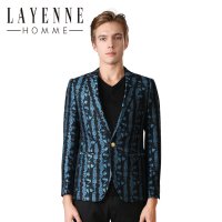 法国LAYENNE HOMME 秋冬季男士印花西服潮流小西装拼色单便西外套