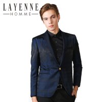 法国LAYENNE HOMME 男士羊毛西装秋冬季格子修身单西品牌西服外套