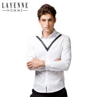 新款男韩版修身青年长袖衬衫职业商务正装潮牌斜纹白衬衣流行男装