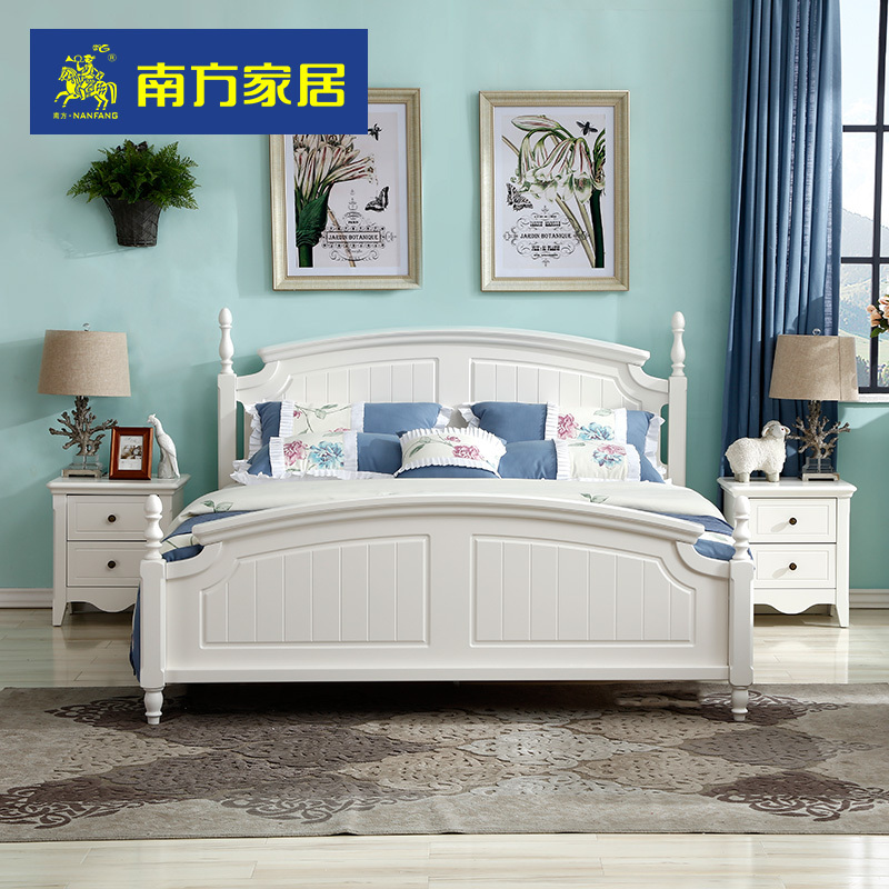 南方家私家居欧式田园床 1.8 1.5m韩式双人床简约白色大床家具