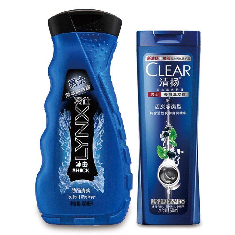 LYNX/凌仕男士沐浴露契合400ml+香氛150ml+清扬洗发水100ml+浴球图片