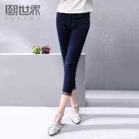 熙世界2015秋款新品韩版九分裤女装通勤牛仔蓝休闲裤下装