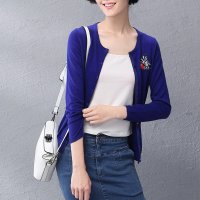 熙世界秋装新款长袖简约绣花开衫宽松毛针织衫女装183LW041