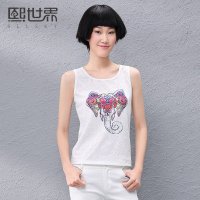 熙世界2015秋装新款蕾丝针织纯色拼接印花上衣时尚背心女183NV118