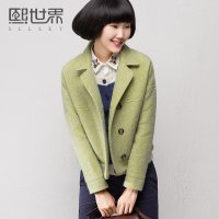 熙世界2015秋冬呢外套单排扣西装翻领混色短款毛呢外套女LD602