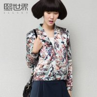 熙世界2015夏装新款甜美修身拼接印花短外套女LD659