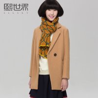 熙世界2015秋冬新款通勤双排扣呢大衣中长款毛呢外套女装LG050