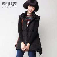 熙世界2015秋冬新品中长款A字连帽斗篷不对称拼接羽绒服女SY886