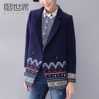 熙世界2015冬装新款 毛呢外套女中长款韩版修身民族风潮184LG415