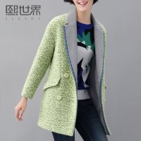 熙世界2015年冬装新款通勤简约中长款双排扣毛呢外套女 184LG201