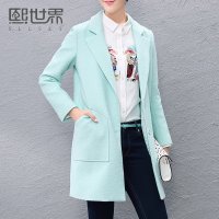 熙世界2015秋冬新款韩版中长款长袖毛呢外套女183LG146