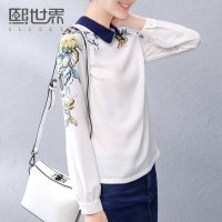 2015秋装新款通勤简约直筒上衣中长款套头长袖衬衫183LC099