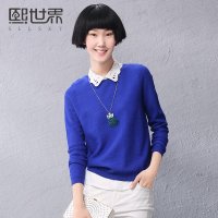 熙世界2015秋装新款修身通勤薄款九分袖POLO领套头薄款针织衫183LA009