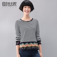 熙世界2015秋装新款 民族风长袖T恤女外穿 修身打底衫潮184LT228