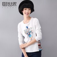 熙世界2015秋冬新款女装 长袖T恤衫女秋打底衫修身韩版184LT403