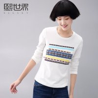 熙世界长袖T恤女春秋2015韩版修身纯棉打底衫184LT511