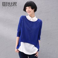 熙世界2015秋装新品简约镂空两件套毛针织衫女184LA008